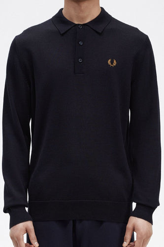 Fred Perry K4535 - Long Sleeve Knitted Shirt in Navy