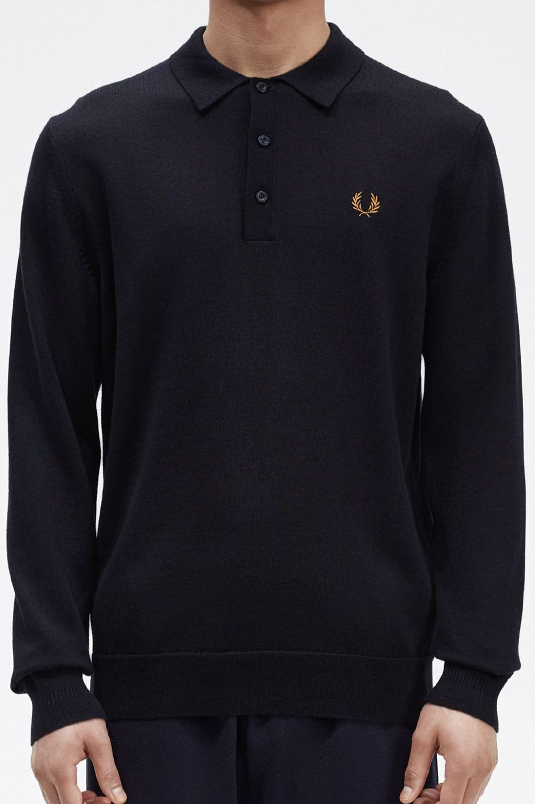 Fred Perry K4535 - Long Sleeve Knitted Shirt in Navy