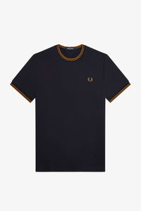 Fred Perry - M1588 Twin Tipped T-shirt in Navy / Dark Caramel