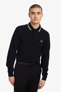 Fred Perry M3636 LS Twin Tipped Shirt in Black / White / White