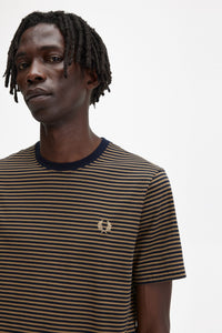 Fred Perry - M5616 Fine Striped T-Shirt in Shaded Stone / Navy