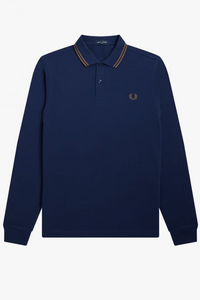 Fred Perry M3636 LS Twin Tipped Shirt in French Navy / Shaded Stone / Shaded Stone