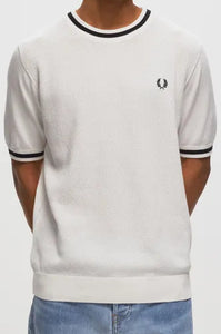 Fred Perry - Textured Front Knitted T-Shirt in Snow White