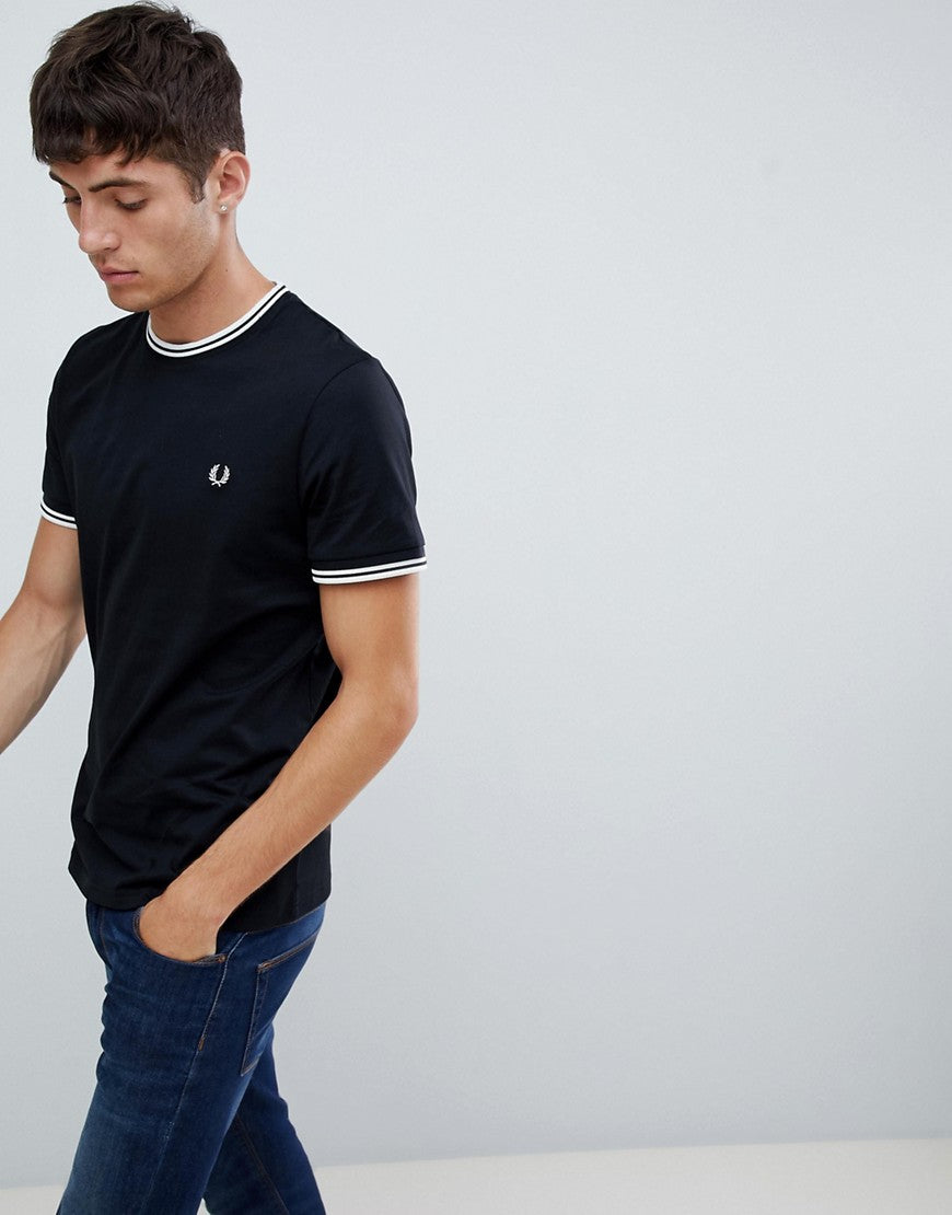 Fred Perry - M1588 Twin Tipped T-shirt in Black/Snow White – BLOKES